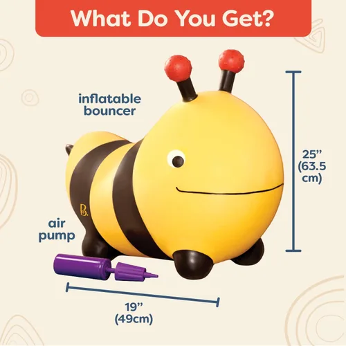 Vista 3 de B. toys – Juguetes inflables Bee Bouncer para montar – Juguetes para niños con bomba de aire – Juguetes para niños pequeños para el equilibrio