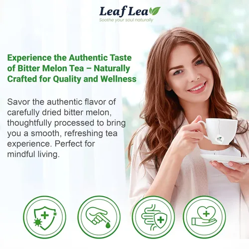 Vista 4 de LeafLea Bolsas de té de melón amargo natural, 40 bolsas de té de hierbas Cundeamor - Té de frutas Melon Amargo Gohyah Apoyo para el bienestar
