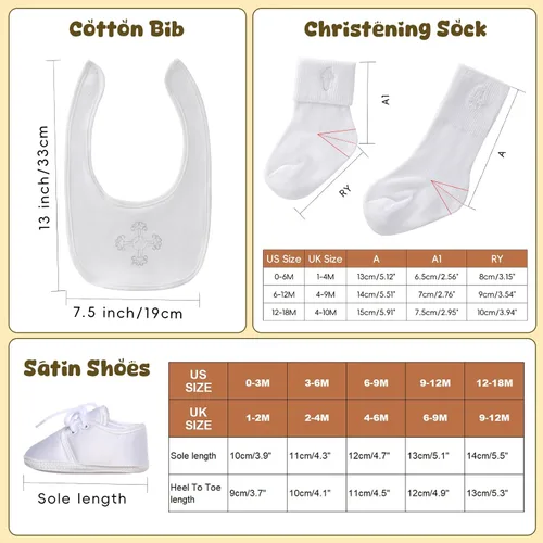 Vista 16 de Booulfi Calcetines para bebé, botines blancos para recién nacidos, zapatos de bautizo, calcetines para bebé, bautizo, trajes de Pascua