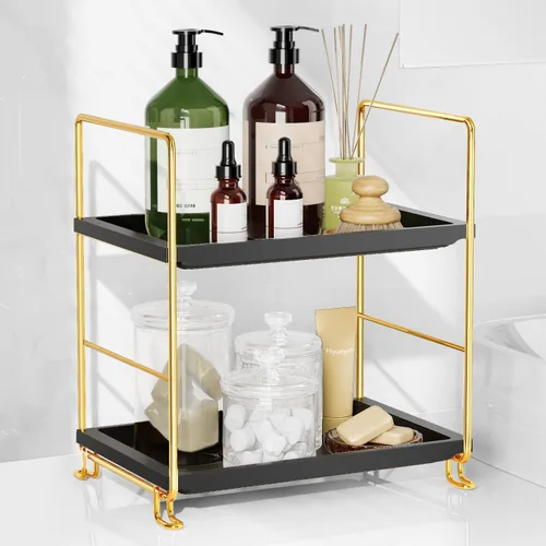 Vista 8 de FSyueyun Organizador de Encimera de Baño de 2 Niveles, Instalación Sin Herramientas, Organizador de Estante de Maquillaje de Plásticos Premium