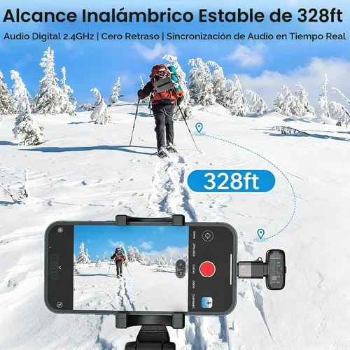 Vista 5 de ZealSound Micrófono TikTok, micrófono inalámbrico Lavalier para iPhone, iPad, Android (USB-C/Lightning), mini micrófono con funda de carga
