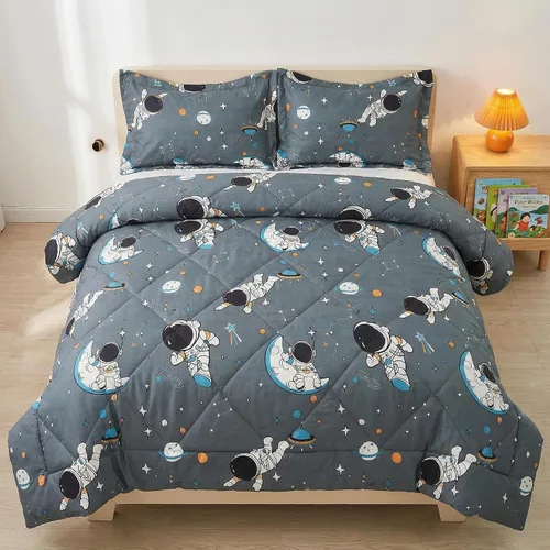 Vista 12 de JSD - Juego de edredón para niños con temática de playa, tamaño individual, diseño de conchas de medusas y estrellas de mar