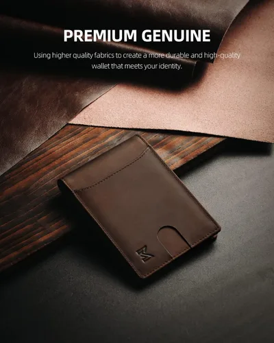 Vista 5 de MIROMIHO Cartera delgada de cuero genuino para hombres minimalista plegable bloqueo RFID con caja de regalo, café de caballo loco TQB01, Minimalista