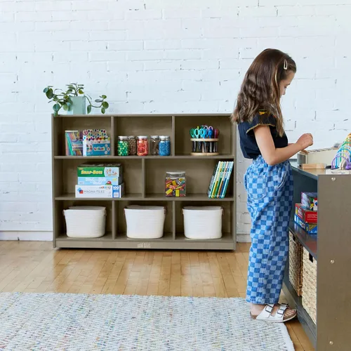 Vista 2 de ECR4Kids Gabinete de almacenamiento móvil de 8 compartimentos, primaria, muebles de aula, gris desgastado Durable birch, GREENGUARD Gold
