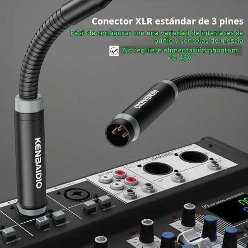Vista 6 de Micrófono DJ de 17 pulgadas flexible de cuello de cisne, micrófono profesional XLR con cable dinámico Bob Barker para videoconferencia, podio