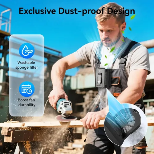 Vista 10 de [Batería dual] Ventilador de cintura portátil AI de 24000 mAh con Negro