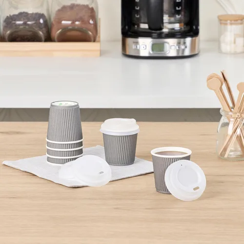 Vista 4 de Solo tapas: tapas de taza de café compostables Basic Nature, 500 tapas desechables para tazas de bebidas calientes. Las tazas se venden por