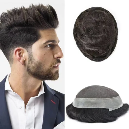Vista 42 de Mens Toupee Hair Piece Real Cabello humano suave francés Encaje Toupee para hombres Sistema de reemplazo de cabello Hombres Hairpieces Hombres