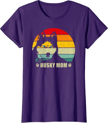 Vista 41 de Husky Mom Retro Dog Lover Mother Siberian Huskies Tee Women T-Shirt Asphalt Grey