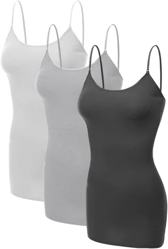 Vista 163 de Emmalise Camisola larga casual básica para mujer, con tirantes ajustables, top en capas