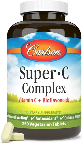 Vista 5 de Carlson - Complejo Super-C, Vitamina C + Bioflavonoides, Función Inmune y Bienestar Óptimo, Antioxidante, 250 Tabletas Vegetarianas