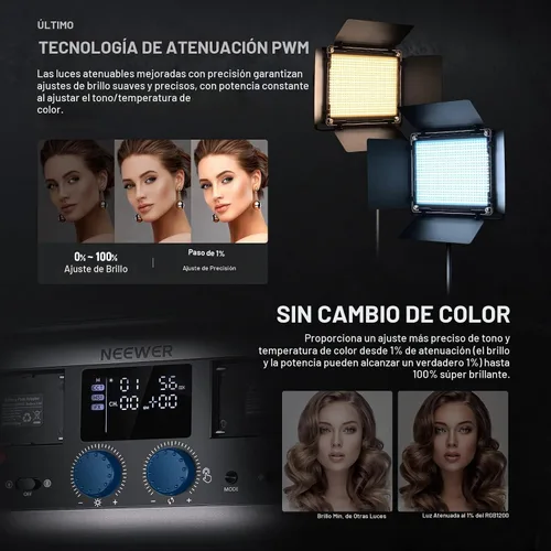 Vista 3 de NEEWER Paquete de 2 luces LED de video RGB1200 con control de aplicación/2.4G, kit de iluminación clave con soportes de trípode y bolsa