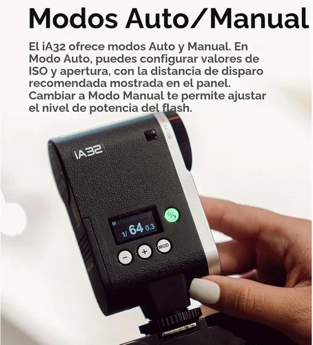 Vista 7 de Godox Mini cámara flash IA32, Speedlite GN15 con 8 niveles de potencia de flash 1/128-1/1, control óptico S1/S2 para Fuji, para Canon, para Nikon