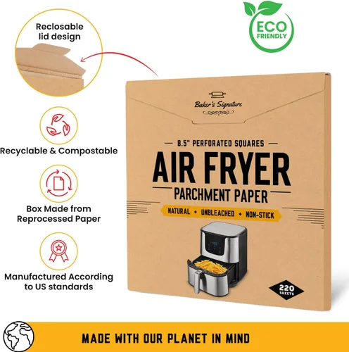 Vista 6 de Forro de bambú para vaporizador, hojas de papel pergamino para freidora de aire de 8.5 pulgadas, 220 bolsas de bambú sin blanquear, fácil limpieza