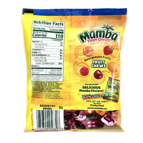 Vista 2 de Mamba Fruit Chews - Bolsa de mezcla de sabor a fruta (paquete de 2) con 2 calcomanías de Gosutoys