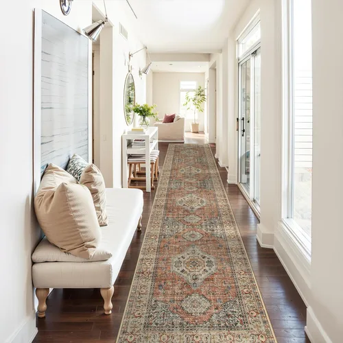 Vista 35 de Lahome Alfombra oriental lavable de área pequeña, 2 x 3 pies, para entrada, cocina, ultra fina, suave, tapete antideslizante para puerta de Azul