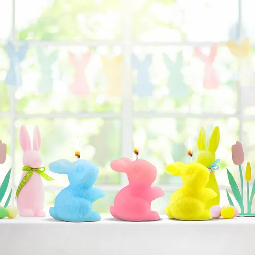 Vista 5 de MTLEE 6 piezas de velas de Pascua con forma de conejito, velas aromáticas de soja, velas de té primaverales hechas a mano, regalo de Pascua