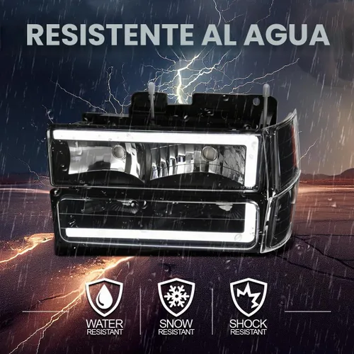 Vista 7 de SPEC-D TUNING Luces delanteras negras + luces de giro + luces de parachoques con tubo LED. Compatible con Chevy C10 C/K Tahoe Suburban de 1994-1998