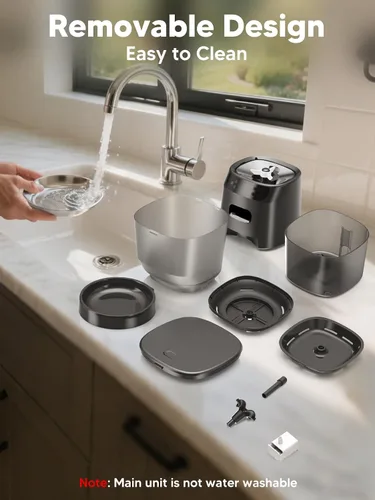 Vista 8 de Alimentador automático para gatos y fuente de agua, dispensador de alimentos secos para gatos con temporizador de 4 litros/16 tazas, llamada