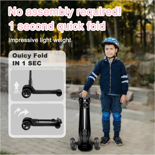 Vista 7 de Scooter eléctrico de 3 ruedas para niños de 3 a 8 años, pantalla LCD, luces coloridas, acelerador de pulgar confiable, 3 alturas ajustables