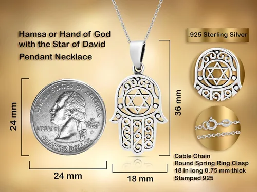 Vista 3 de AeraVida Hamsa o mano de Dios con la estrella de David collar con colgante de plata de ley 925 Collar Hamsa para mujer Collar de estrella