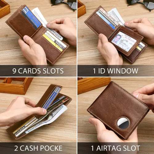 Vista 4 de Airtag mens Wallet Brown-171 Cartera de cuero para hombre