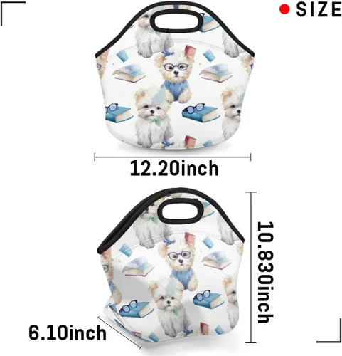 Vista 3 de Book Puppy - Bolsa de almuerzo de neopreno con aislamiento para mujeres y hombres, ideal para almuerzo, aperitivos y bebidas, duradera y fácil