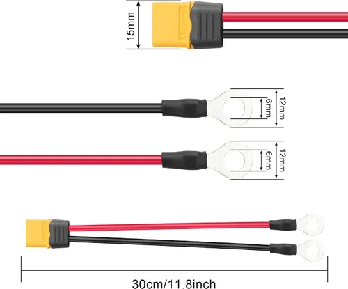 Vista 3 de Cable de terminal de anillo tórico XT60, 14AWG XT60 macho a terminales de anillo O Cable de alimentación de extensión para kit de panel solar