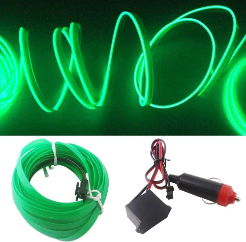Vista 17 de Cable electroluminiscente de luz de neón de 16 pies y 12 V con protección de fusible para decoración interior de automóvil con borde de costura