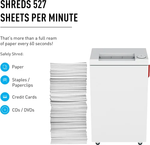 Vista 3 de IDEAL 2465 Trituradora de papel comercial de escritorio con corte en tiras, funcionamiento continuo, capacidad de alimentación de 19 a 21 hojas