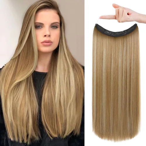 Vista 20 de REECHO - Extensiones de cabello con alambre invisible y con cintillo transparente, tamaño ajustable, clips seguros extraíbles, cabello lacio, diseño