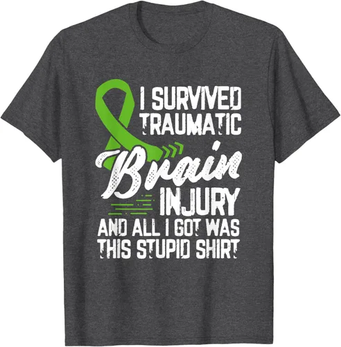 Vista 28 de Camiseta traumática con cinta verde para concienciación de lesiones cerebrales traumáticas I survived TBI, Negro, S