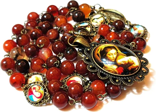 Vista 5 de GeekTenet Seven Sorrows Rosary Beads Chaplet Dark brown Natural agate Rosery Catholic gifts