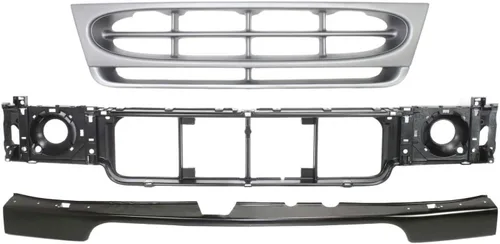 Vista 3 de Rejilla frontal plateada e inserto + panel de cabecera de plástico ABS + deflector de piedra de relleno de parachoques imprimado para Ford Econoline