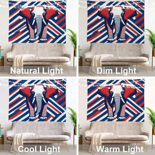 Vista 9 de Shrahala American Republican Elephant Tapestry, Red Navy Blue Striped Background Wall Hanging Hd Print Polyester Backdrop For Dorm Room Bedroom 30 X