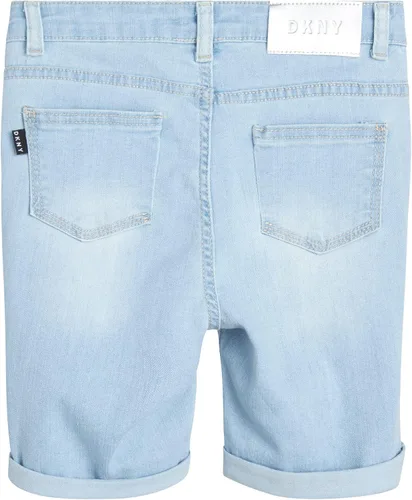Vista 6 de DKNY Pantalones cortos para niña Bermudas de mezclilla elástica con botones y puños enrollables (7-14)