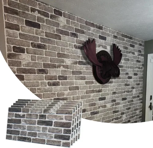 Vista 35 de Dundee Deco Paneles de pared 3D de ladrillo sintético, revestimiento, paneles de pared con aspecto de piedra marrón beige, revestimiento de espuma