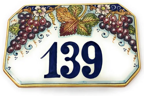 Vista 8 de CERAMICHE D'ARTE PARRINI - Azulejo de cerámica italiana de cerámica personalizada Número de casa placas de dirección cívica decoradas uva pintada a