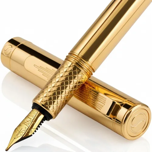 Vista 15 de Scriveiner Pluma Estilográfica EDC de Lujo (Mediana), Impresionante Pluma de Bolsillo Negra de Lujo, Chapado en Oro Real, Plumín Dorado Schmidt 1.