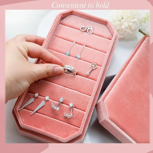 Vista 6 de HCJEBX Portable Velvet Jewelry Box Organizers Multifunction Jewelry Holder Earring Holder Travel Jewelry Box Suitable Gift For Women Or Girls (Pink)