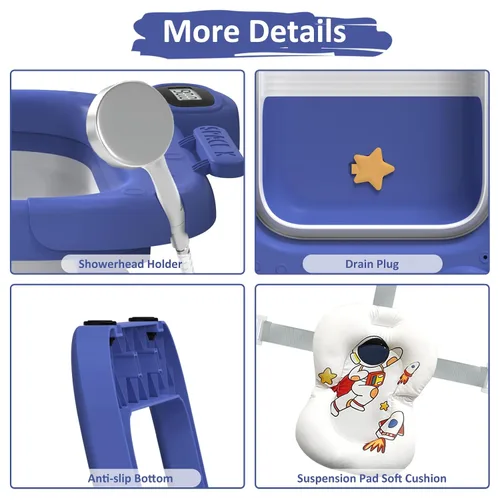 Vista 3 de Bañera plegable para recién nacidos a niños pequeños (0-24 meses), bañera portátil para bebés para viajes, bañera plegable con cojín suave y de Azul