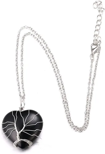 Vista 6 de Halukakah Collar de piedra lunar LUNARLOVE Hecho a mano chapado en platino con alambre de árbol de la vida, colgante de cristal natural
