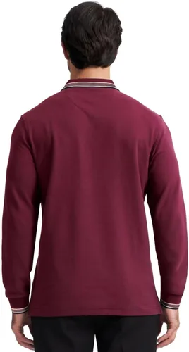 Vista 3 de Polo de piqué para hombre, manga larga, con punta de mezcla de algodón, casual, con cuello, ajuste clásico