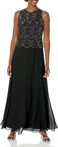 Vista 43 de J Kara Vestido largo sin mangas con cuentas y bufanda para mujer, talla grande