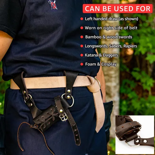 Vista 5 de Armory Replicas - Rana espada de cuero hecha a mano Disfraz medieval LARP hebilla ajustable y cinturón de arma con cable soporte