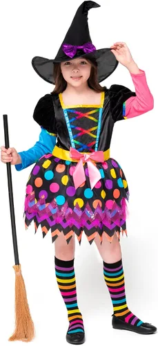 Vista 3 de Spooktacular Creations Disfraz de bruja Funky para niñas disfraz de tutú de bruja de cuento de hadas con sombrero disfraz de bruja malvada juego