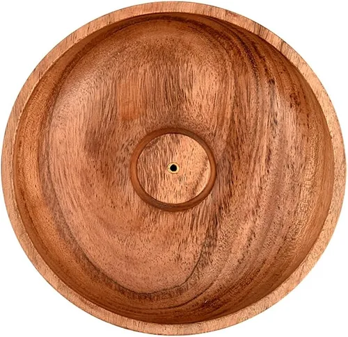 Vista 3 de Samhita Soporte redondo de madera de acacia, quemador de incienso, para cenizas y adorno de aromaterapia para decoración del hogar