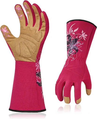Vista 8 de Vgo... 1 par de guantes de jardinería para mujer, guantes de trabajo de seguridad, guantes de manga larga, a prueba de pinchazos, pantalla táctil