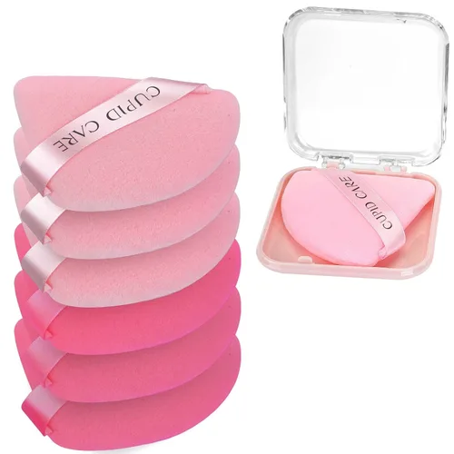 Vista 7 de 6 Piezas Borlas de Polvo Triangulares con 2 Estuches de Viaje, Borlas de Polvo Fijador para Polvo Facial y Base de Maquillaje, Borla de Maquillaje