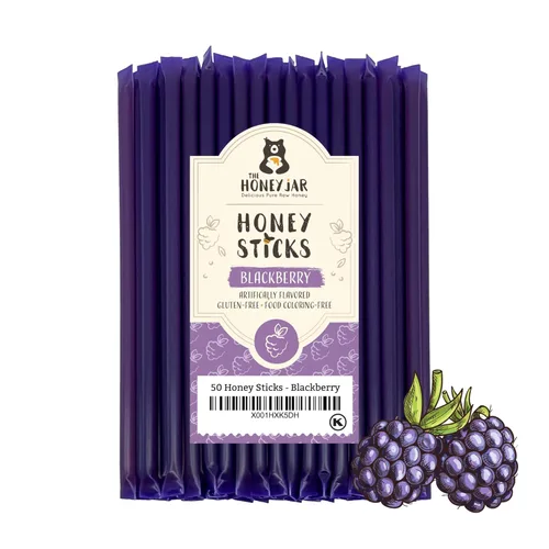 Vista 16 de The Honey Jar Palitos de miel con sabor a mora, pajitas de miel pura para el té, café o un placer saludable, una cucharadita de miel saborizada por